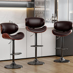 Swivel Bar Stools Set of 2 for Kitchen Counter, Adjustable Bentwood Barstools, Modern PU Leather Upholstered Bar Chair with Back and Footrest, for Bar, Kitchen, Dining Room, Black - Grand Goldman