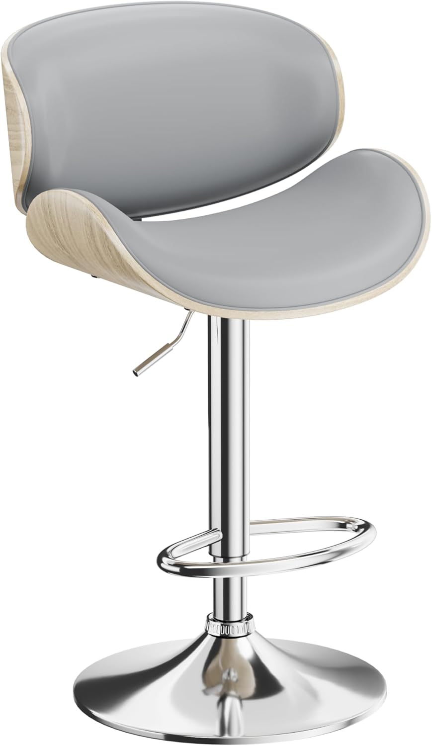 Swivel Bar Stools Set of 2 for Kitchen Counter, Adjustable Bentwood Barstools, Modern PU Leather Upholstered Bar Chair with Back and Footrest, for Bar, Kitchen, Dining Room, Black - Grand Goldman