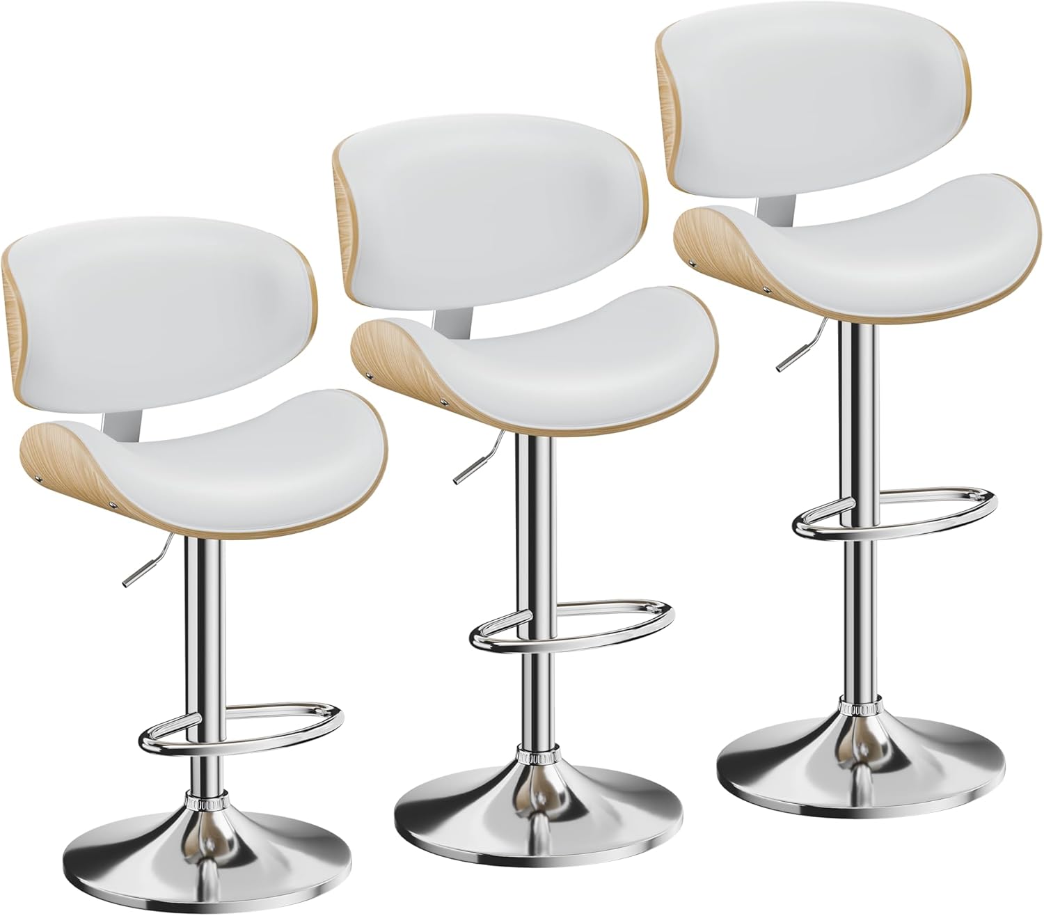 Swivel Bar Stools Set of 2 for Kitchen Counter, Adjustable Bentwood Barstools, Modern PU Leather Upholstered Bar Chair with Back and Footrest, for Bar, Kitchen, Dining Room, Black - Grand Goldman