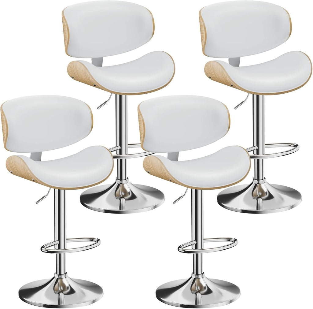 Swivel Bar Stools Set of 2 for Kitchen Counter, Adjustable Bentwood Barstools, Modern PU Leather Upholstered Bar Chair with Back and Footrest, for Bar, Kitchen, Dining Room, Black - Grand Goldman