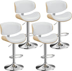 Swivel Bar Stools Set of 2 for Kitchen Counter, Adjustable Bentwood Barstools, Modern PU Leather Upholstered Bar Chair with Back and Footrest, for Bar, Kitchen, Dining Room, Black - Grand Goldman