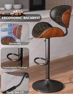 Swivel Bar Stools Set of 2 for Kitchen Counter, Adjustable Bentwood Barstools, Modern PU Leather Upholstered Bar Chair with Back and Footrest, for Bar, Kitchen, Dining Room, Black - Grand Goldman