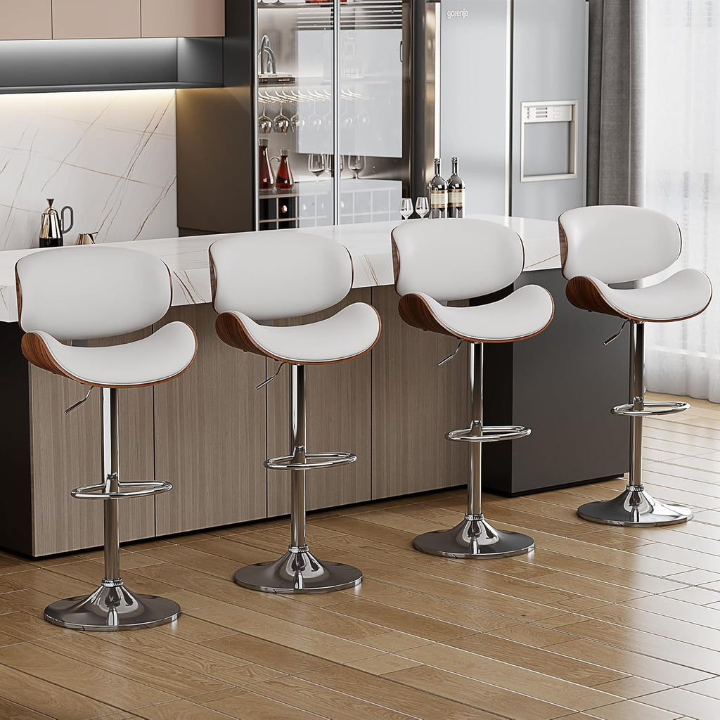 Swivel Bar Stools Set of 2 for Kitchen Counter, Adjustable Bentwood Barstools, Modern PU Leather Upholstered Bar Chair with Back and Footrest, for Bar, Kitchen, Dining Room, Black - Grand Goldman