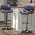 Swivel Bar Stools Set of 2 for Kitchen Counter, Adjustable Bentwood Barstools, Modern PU Leather Upholstered Bar Chair with Back and Footrest, for Bar, Kitchen, Dining Room, Black - Grand Goldman