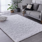 TABAYON Shag Area Rug, 5x7 Ft Tie-Dyed Light Grey Upgrade Anti-Skid Durable Rectangular Cozy High Pile Soft Throw Rug for Nursery/ Living Room - Grand Goldman