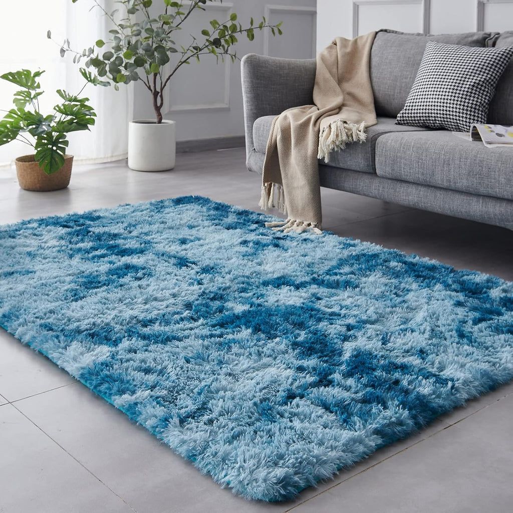 TABAYON Shag Area Rug, 5x7 Ft Tie-Dyed Light Grey Upgrade Anti-Skid Durable Rectangular Cozy High Pile Soft Throw Rug for Nursery/ Living Room - Grand Goldman