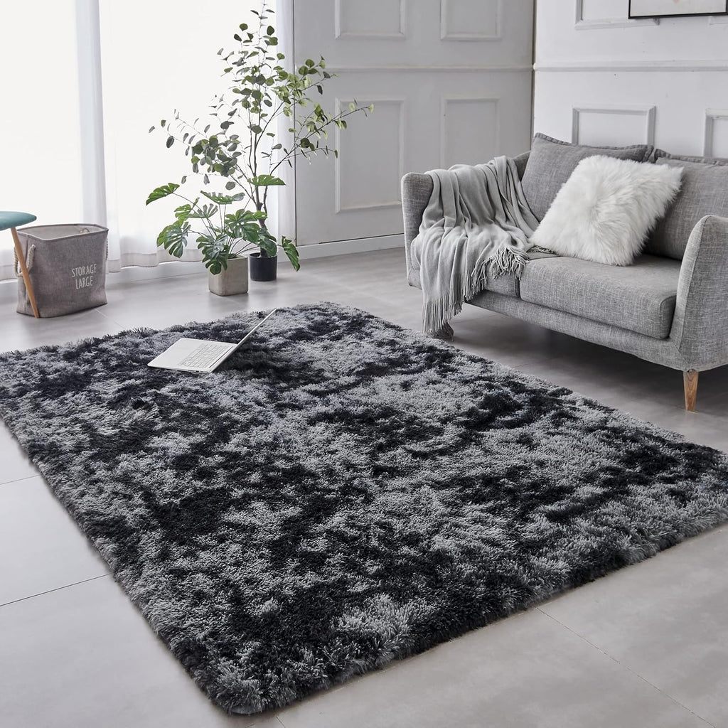 TABAYON Shag Area Rug, 5x7 Ft Tie-Dyed Light Grey Upgrade Anti-Skid Durable Rectangular Cozy High Pile Soft Throw Rug for Nursery/ Living Room - Grand Goldman