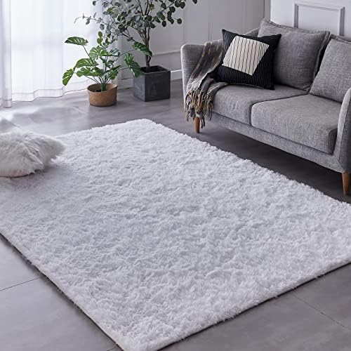 TABAYON Shag Area Rug, 5x7 Ft Tie-Dyed Light Grey Upgrade Anti-Skid Durable Rectangular Cozy High Pile Soft Throw Rug for Nursery/ Living Room - Grand Goldman