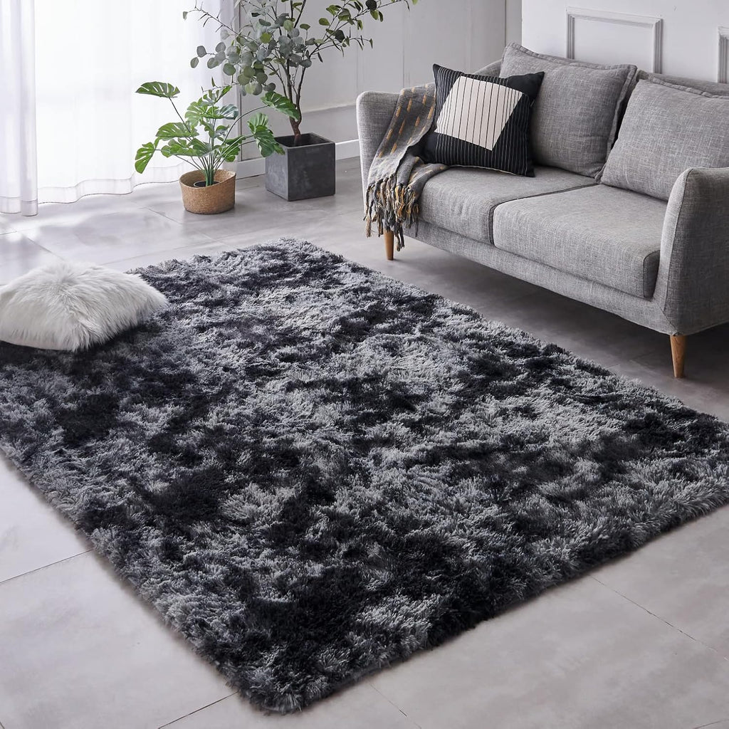 TABAYON Shag Area Rug, 5x7 Ft Tie-Dyed Light Grey Upgrade Anti-Skid Durable Rectangular Cozy High Pile Soft Throw Rug for Nursery/ Living Room - Grand Goldman