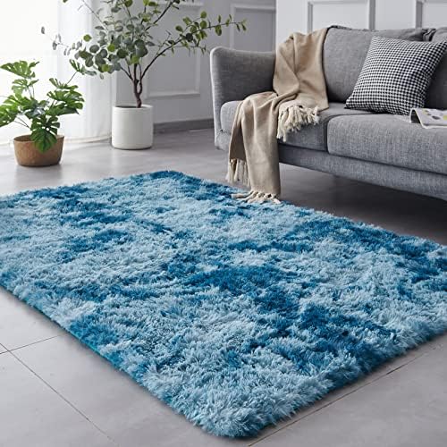 TABAYON Shag Area Rug, 5x7 Ft Tie-Dyed Light Grey Upgrade Anti-Skid Durable Rectangular Cozy High Pile Soft Throw Rug for Nursery/ Living Room - Grand Goldman