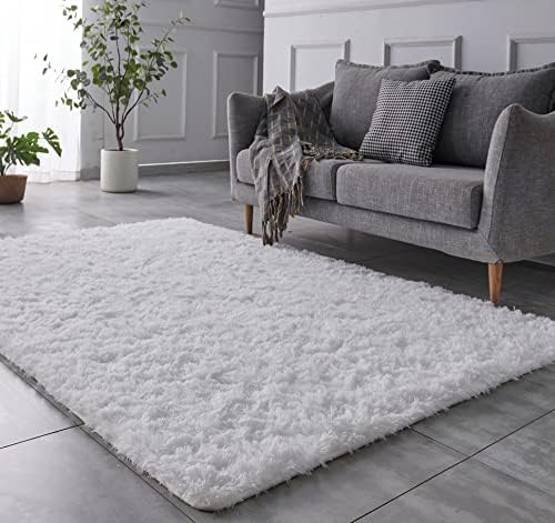 TABAYON Shag Area Rug, 5x7 Ft Tie-Dyed Light Grey Upgrade Anti-Skid Durable Rectangular Cozy High Pile Soft Throw Rug for Nursery/ Living Room - Grand Goldman