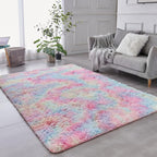 TABAYON Shag Area Rug, 5x7 Ft Tie-Dyed Light Grey Upgrade Anti-Skid Durable Rectangular Cozy High Pile Soft Throw Rug for Nursery/ Living Room - Grand Goldman