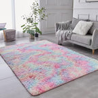 TABAYON Shag Area Rug, 5x7 Ft Tie-Dyed Light Grey Upgrade Anti-Skid Durable Rectangular Cozy High Pile Soft Throw Rug for Nursery/ Living Room - Grand Goldman
