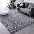 TABAYON Shag Area Rug, 5x7 Ft Tie-Dyed Light Grey Upgrade Anti-Skid Durable Rectangular Cozy High Pile Soft Throw Rug for Nursery/ Living Room - Grand Goldman
