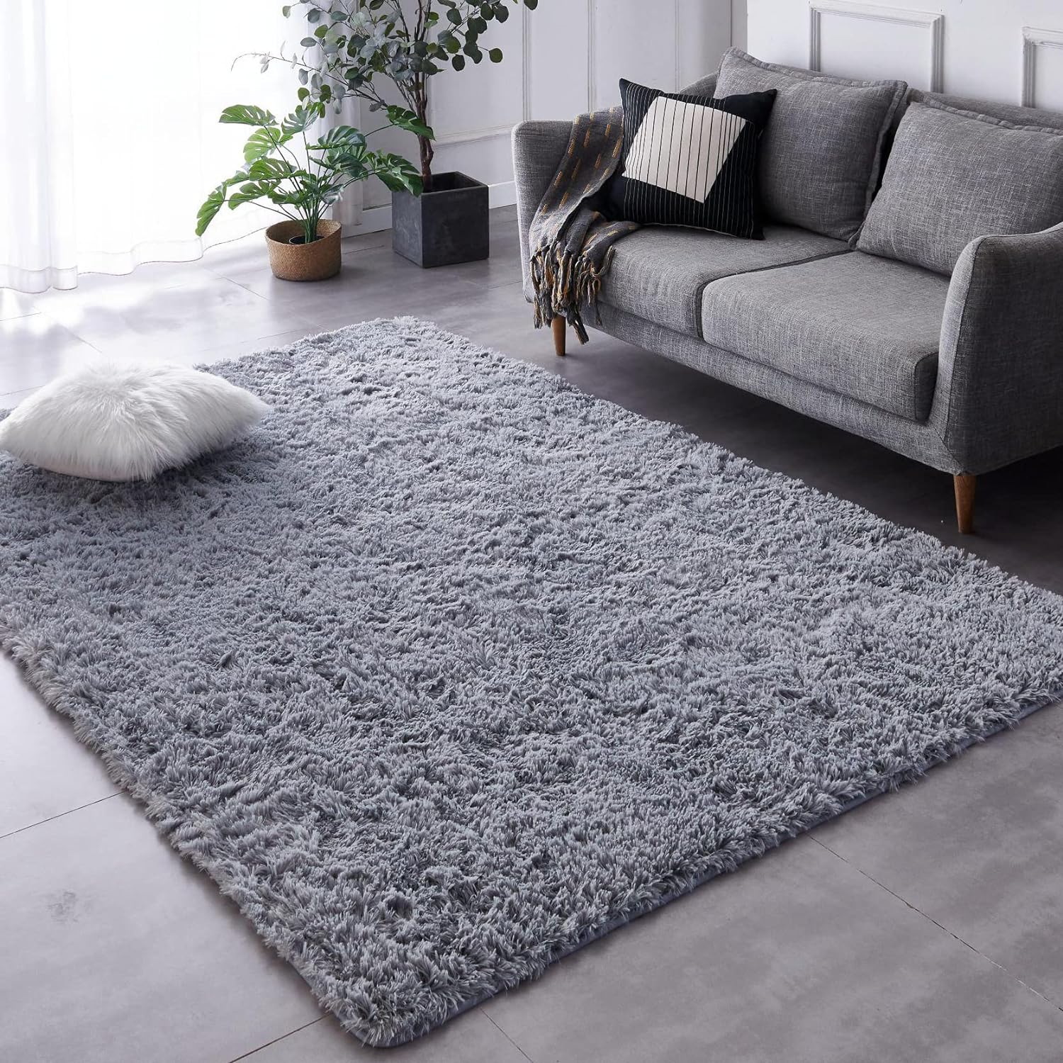 TABAYON Shag Area Rug, 5x7 Ft Tie-Dyed Light Grey Upgrade Anti-Skid Durable Rectangular Cozy High Pile Soft Throw Rug for Nursery/ Living Room - Grand Goldman