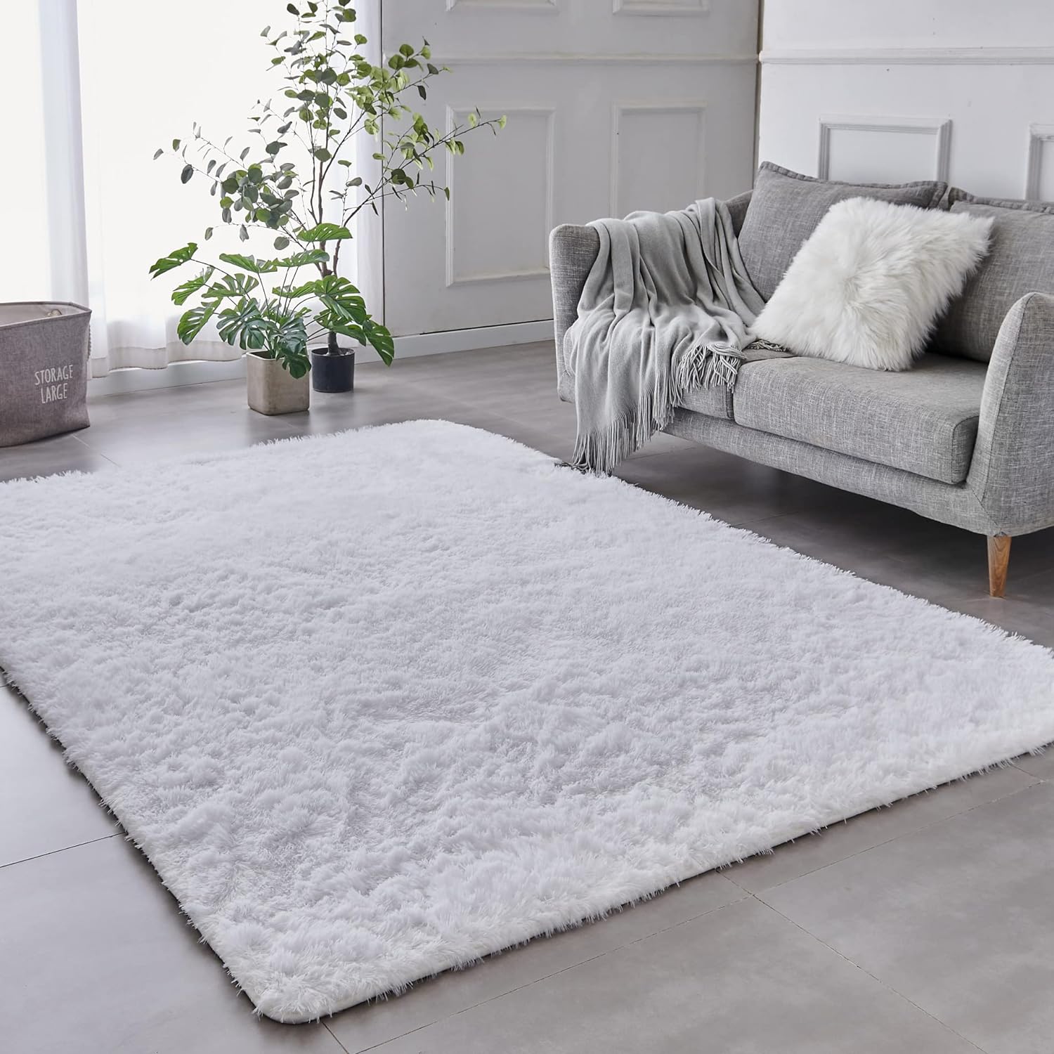 TABAYON Shag Area Rug, 5x7 Ft Tie-Dyed Light Grey Upgrade Anti-Skid Durable Rectangular Cozy High Pile Soft Throw Rug for Nursery/ Living Room - Grand Goldman