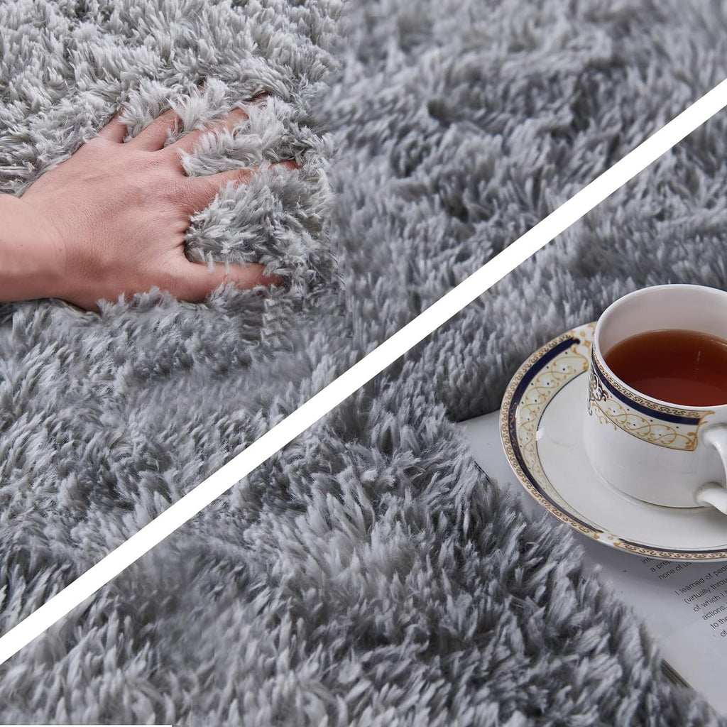 TABAYON Shag Area Rug, 5x7 Ft Tie-Dyed Light Grey Upgrade Anti-Skid Durable Rectangular Cozy High Pile Soft Throw Rug for Nursery/ Living Room - Grand Goldman