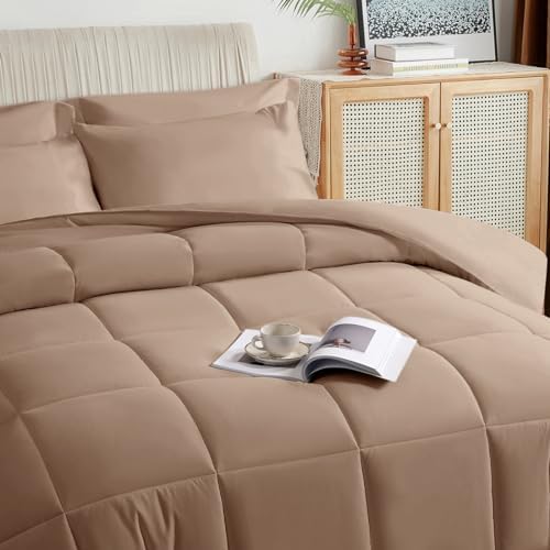 TAIMIT Full Size Comforter Set - 7 Pieces, Bed in a Bag Bedding Sets with All Season Soft Quilted Warm Fluffy Reversible Comforter,Flat Sheet,Fitted Sheet,2 Pillow Shams,2 Pillowcases,Dark Grey - Grand Goldman