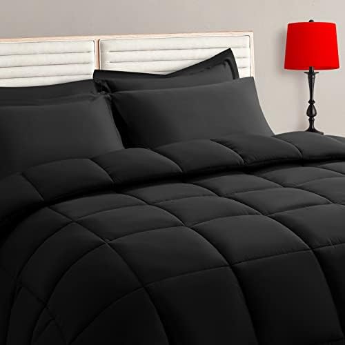 TAIMIT Full Size Comforter Set - 7 Pieces, Bed in a Bag Bedding Sets with All Season Soft Quilted Warm Fluffy Reversible Comforter,Flat Sheet,Fitted Sheet,2 Pillow Shams,2 Pillowcases,Dark Grey - Grand Goldman