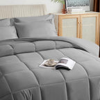 TAIMIT Full Size Comforter Set - 7 Pieces, Bed in a Bag Bedding Sets with All Season Soft Quilted Warm Fluffy Reversible Comforter,Flat Sheet,Fitted Sheet,2 Pillow Shams,2 Pillowcases,Dark Grey - Grand Goldman