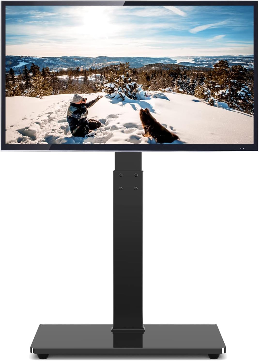 TAVR Universal Floor TV Stand Base for 32-70 Inch TVs up to 110 Lbs with Swivel Height Adjustable Mount, Black Tempered Glass Base for Media Storage and Space Saving - Grand Goldman