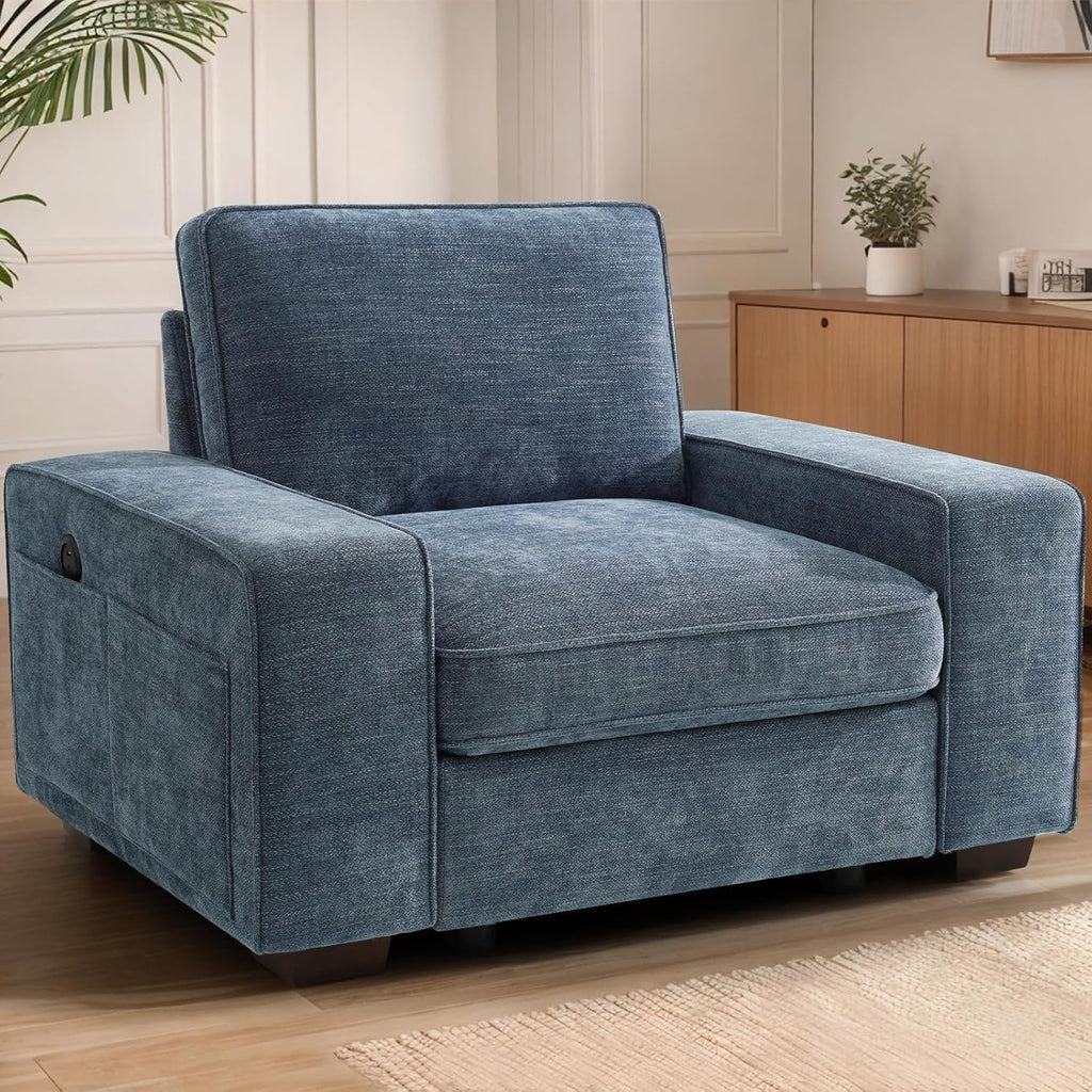 TEKAMON 100" Modular Sofa Couch with Seats Storage, Comfy 3-Seater Chenille Fabric Couch for Living Room, Office, Apart W/Deep Seat, Wide Arms, Side Pockets, USB, Upholstered Couch W/Removable Cover - Grand Goldman