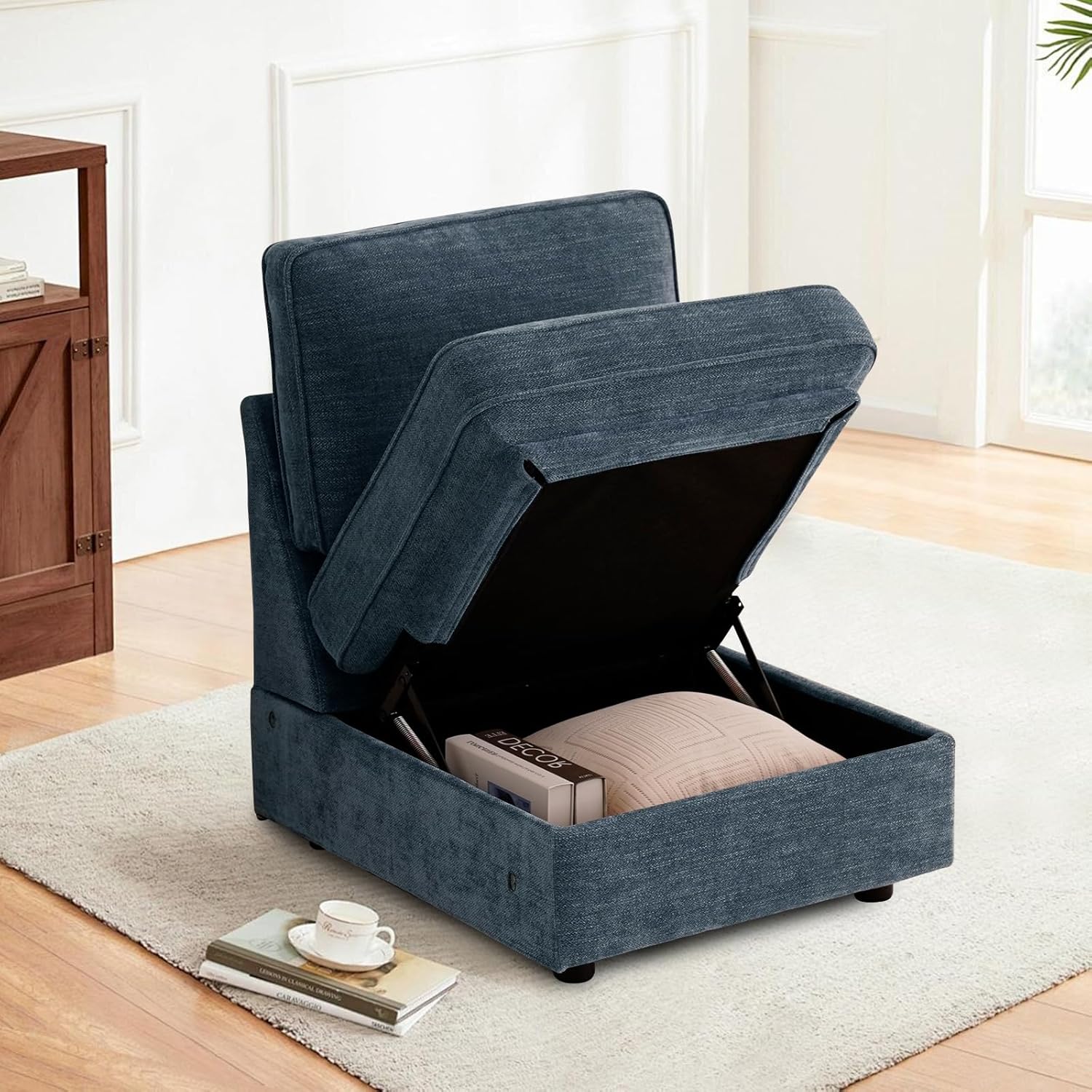 TEKAMON 100" Modular Sofa Couch with Seats Storage, Comfy 3-Seater Chenille Fabric Couch for Living Room, Office, Apart W/Deep Seat, Wide Arms, Side Pockets, USB, Upholstered Couch W/Removable Cover - Grand Goldman