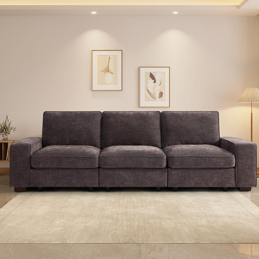 TEKAMON 100" Modular Sofa Couch with Seats Storage, Comfy 3-Seater Chenille Fabric Couch for Living Room, Office, Apart W/Deep Seat, Wide Arms, Side Pockets, USB, Upholstered Couch W/Removable Cover - Grand Goldman