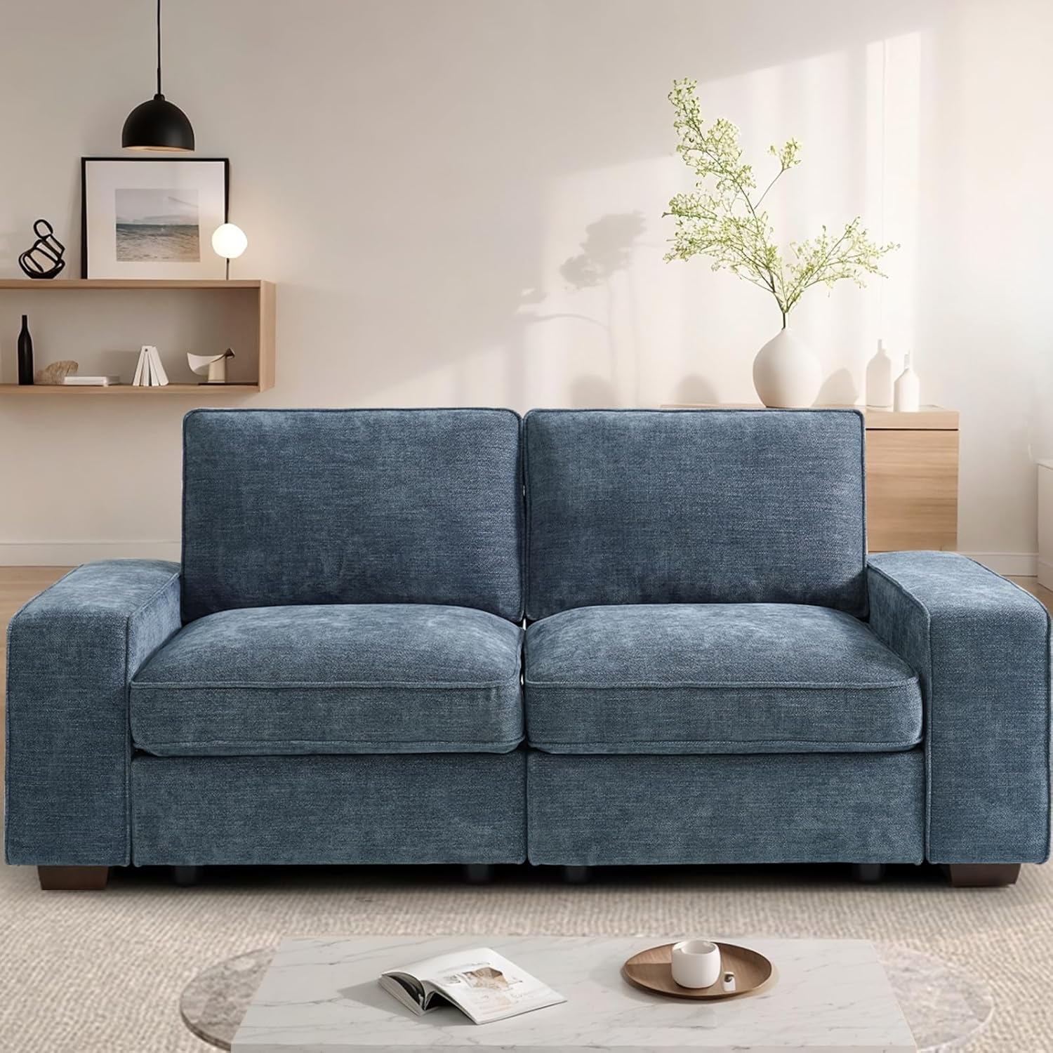 TEKAMON 100" Modular Sofa Couch with Seats Storage, Comfy 3-Seater Chenille Fabric Couch for Living Room, Office, Apart W/Deep Seat, Wide Arms, Side Pockets, USB, Upholstered Couch W/Removable Cover - Grand Goldman