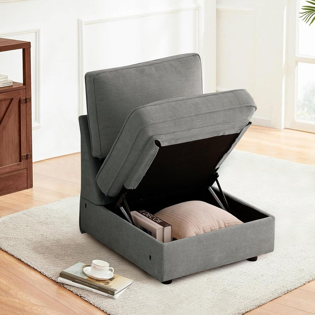 TEKAMON 100" Modular Sofa Couch with Seats Storage, Comfy 3-Seater Chenille Fabric Couch for Living Room, Office, Apart W/Deep Seat, Wide Arms, Side Pockets, USB, Upholstered Couch W/Removable Cover - Grand Goldman