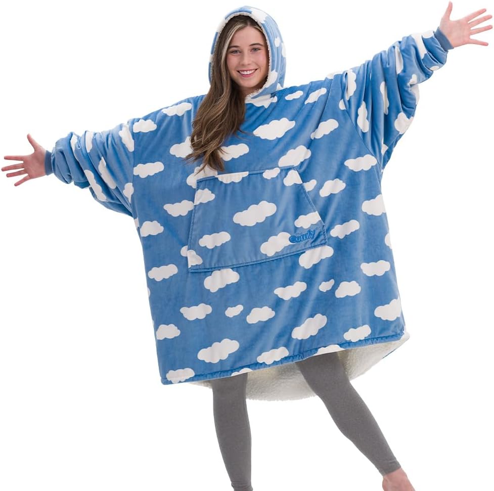 THE COMFY Original | Oversized Microfiber & Sherpa Wearable Blanket, Seen On Shark Tank, One Size Fits All (Blue) - Grand Goldman