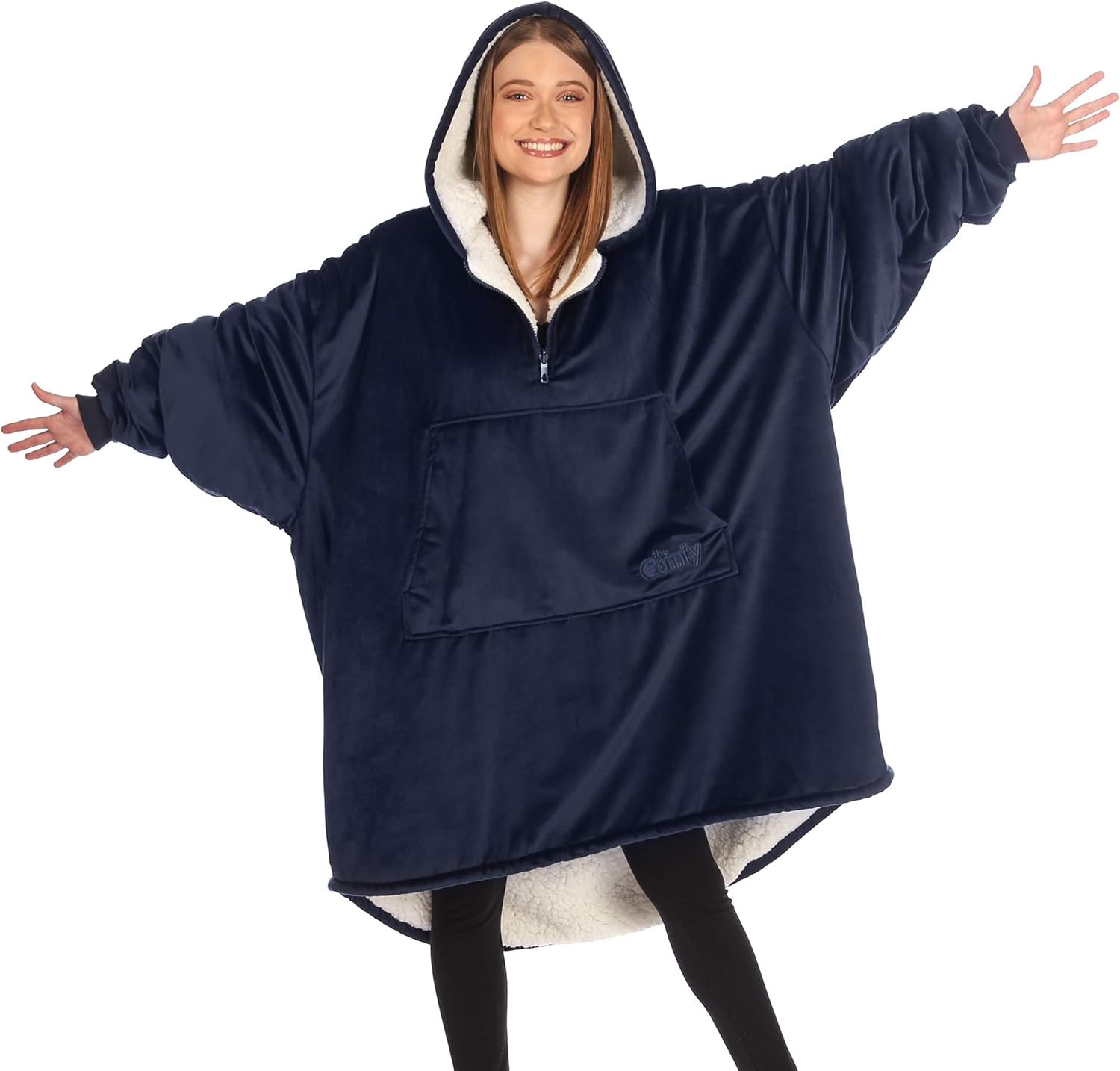 THE COMFY Original | Oversized Microfiber & Sherpa Wearable Blanket, Seen On Shark Tank, One Size Fits All (Blue) - Grand Goldman