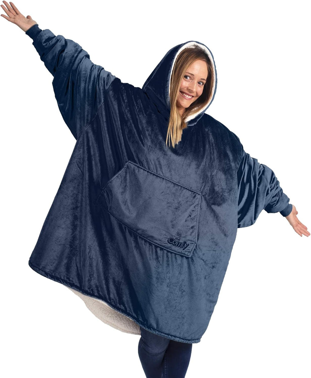 THE COMFY Original | Oversized Microfiber & Sherpa Wearable Blanket, Seen On Shark Tank, One Size Fits All (Blue) - Grand Goldman
