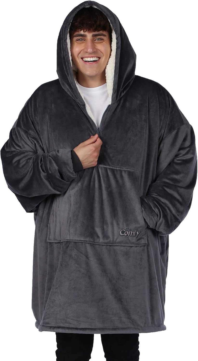 THE COMFY Original | Oversized Microfiber & Sherpa Wearable Blanket, Seen On Shark Tank, One Size Fits All (Blue) - Grand Goldman