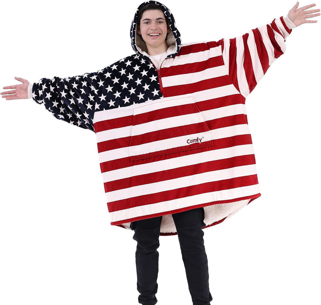 THE COMFY Original | Oversized Microfiber & Sherpa Wearable Blanket, Seen On Shark Tank, One Size Fits All (Blue) - Grand Goldman