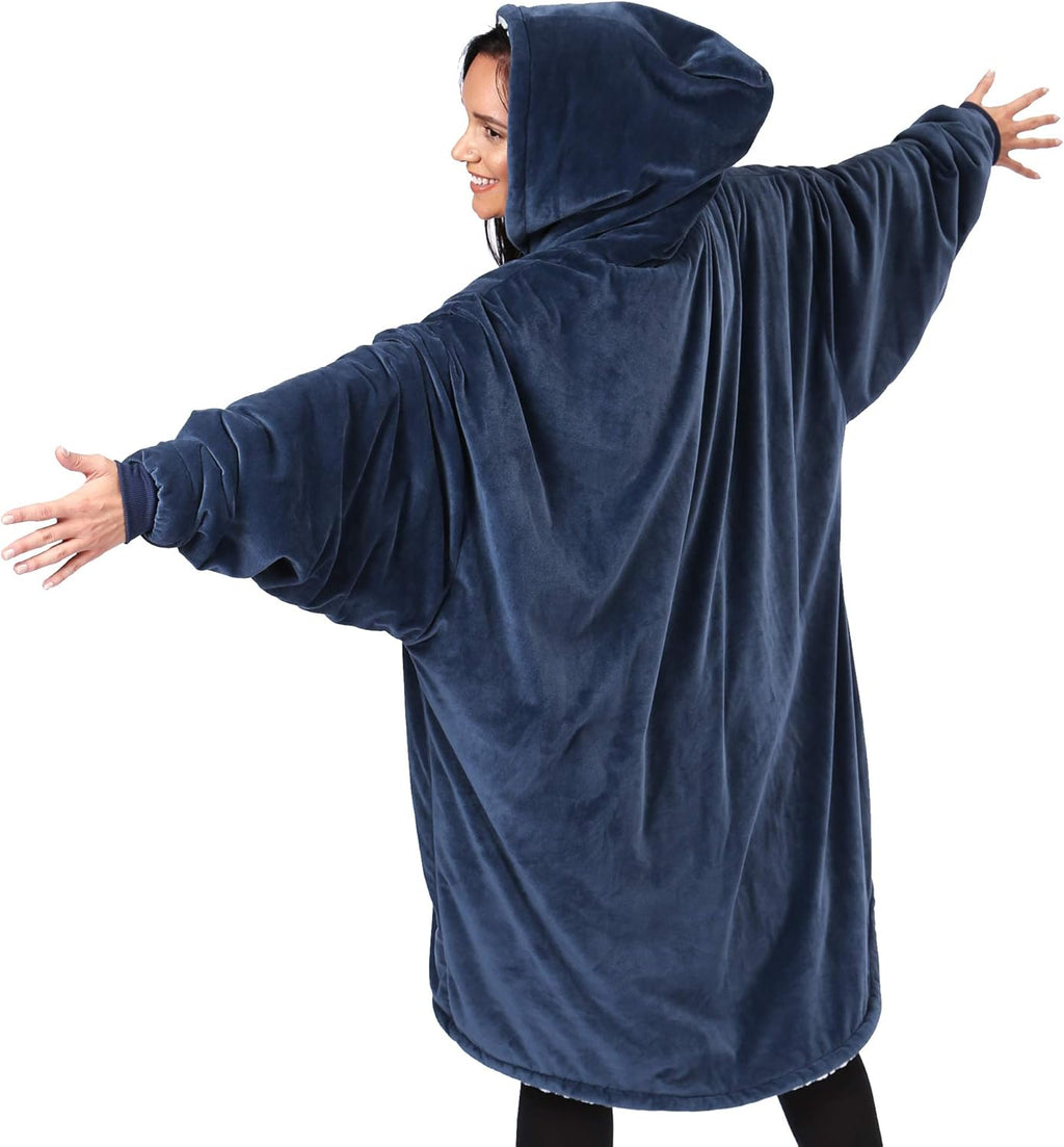 THE COMFY Original | Oversized Microfiber & Sherpa Wearable Blanket, Seen On Shark Tank, One Size Fits All (Blue) - Grand Goldman