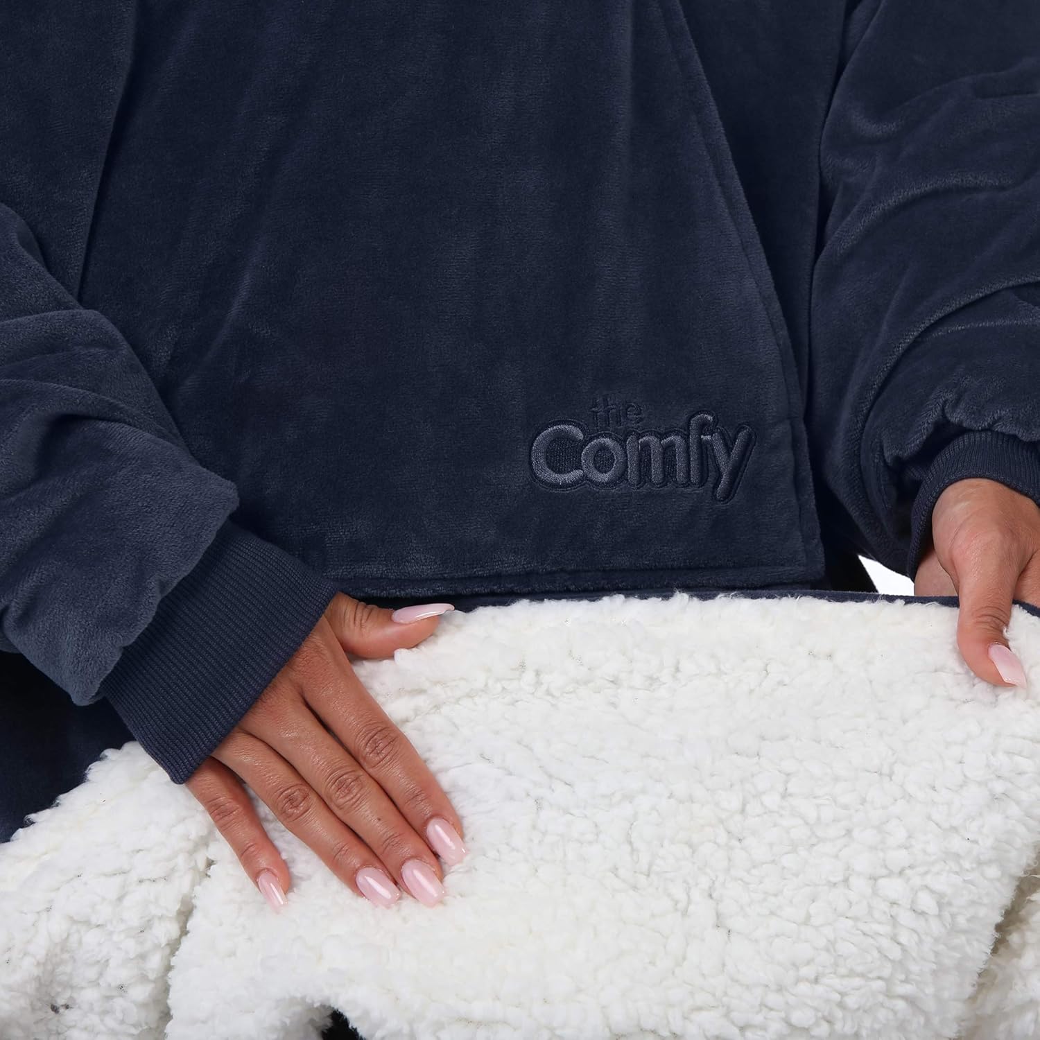 THE COMFY Original | Oversized Microfiber & Sherpa Wearable Blanket, Seen On Shark Tank, One Size Fits All (Blue) - Grand Goldman