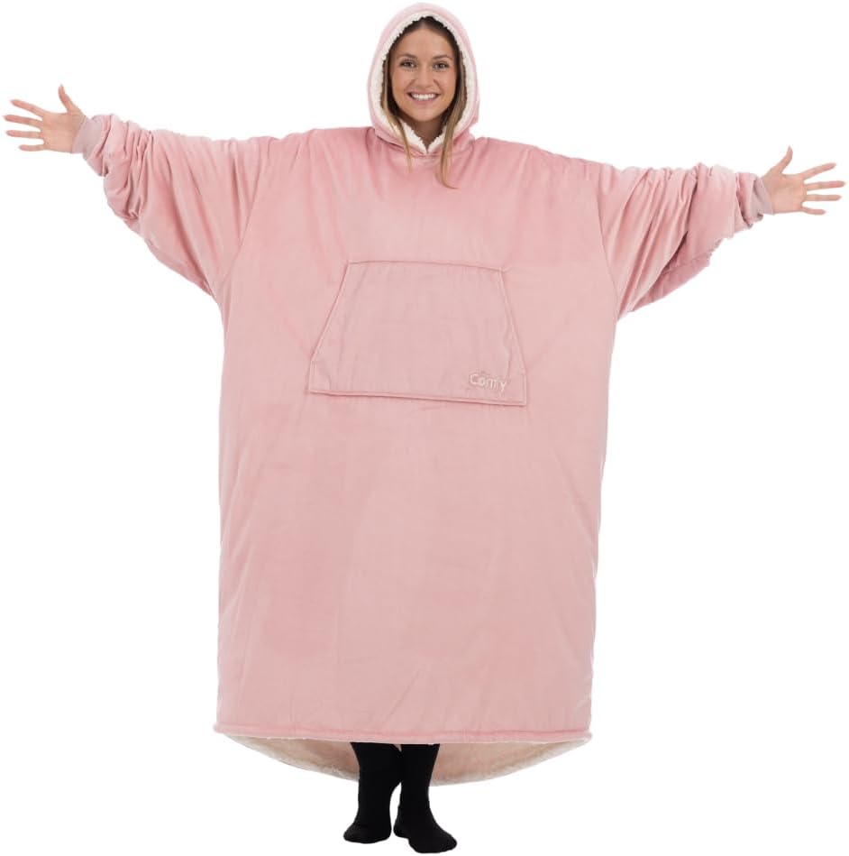 THE COMFY Original | Oversized Microfiber & Sherpa Wearable Blanket, Seen On Shark Tank, One Size Fits All (Blush) - Grand Goldman
