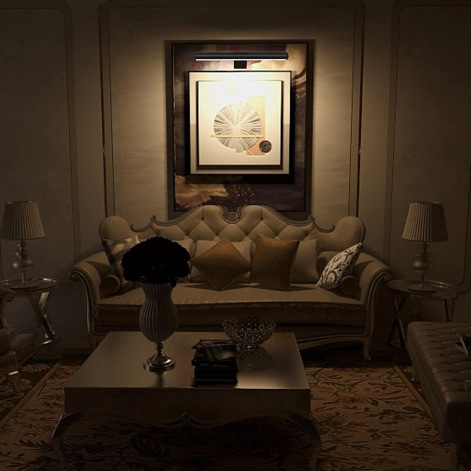 TINTINDOC Wireless LED Picture Light with Remote,Rechargeable Battery Painting Light for Display Art Work,300Lumens Brightness Adjustable Highlight Picture Painting Arts Dartboard with Metal Body - Grand Goldman