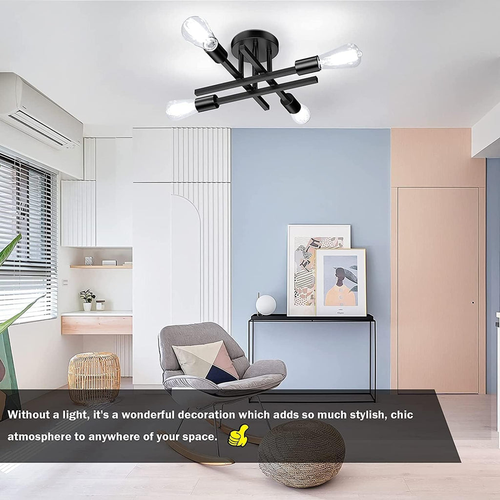 TOBUSA Semi Flush Mount Ceiling Light Fixture Matte Black, Modern Sputnik Close to Ceiling Light, Chandelier Light Fixture Ceiling for Bedroom Kitchen Living Room Dining Room, 4 Light E26 Socket - Grand Goldman