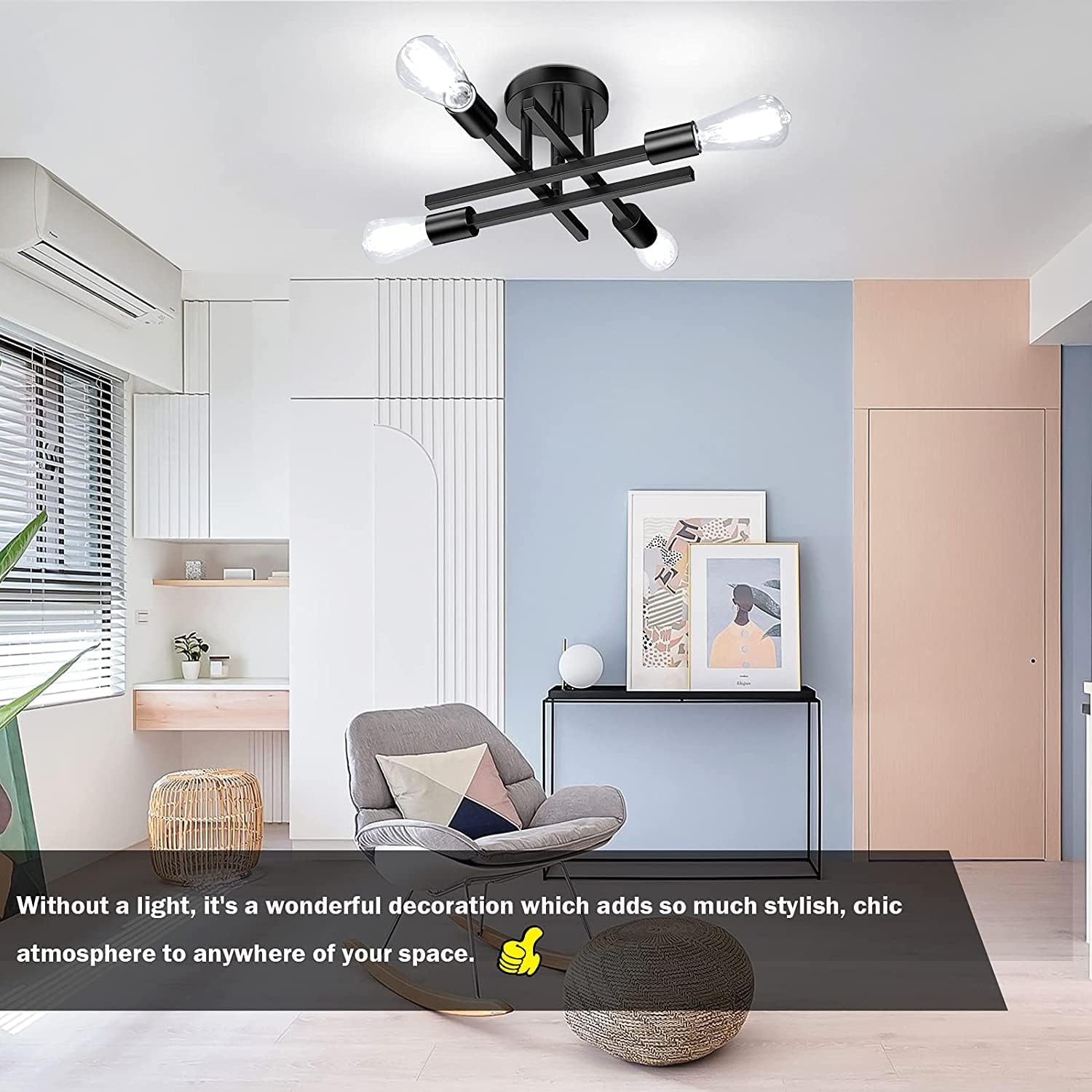 TOBUSA Semi Flush Mount Ceiling Light Fixture Matte Black, Modern Sputnik Close to Ceiling Light, Chandelier Light Fixture Ceiling for Bedroom Kitchen Living Room Dining Room, 4 Light E26 Socket - Grand Goldman