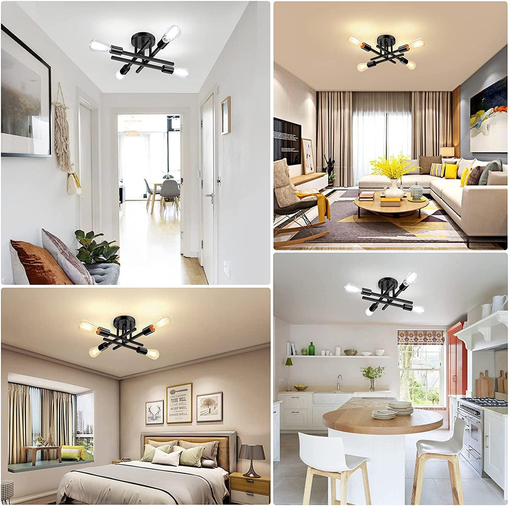 TOBUSA Semi Flush Mount Ceiling Light Fixture Matte Black, Modern Sputnik Close to Ceiling Light, Chandelier Light Fixture Ceiling for Bedroom Kitchen Living Room Dining Room, 4 Light E26 Socket - Grand Goldman