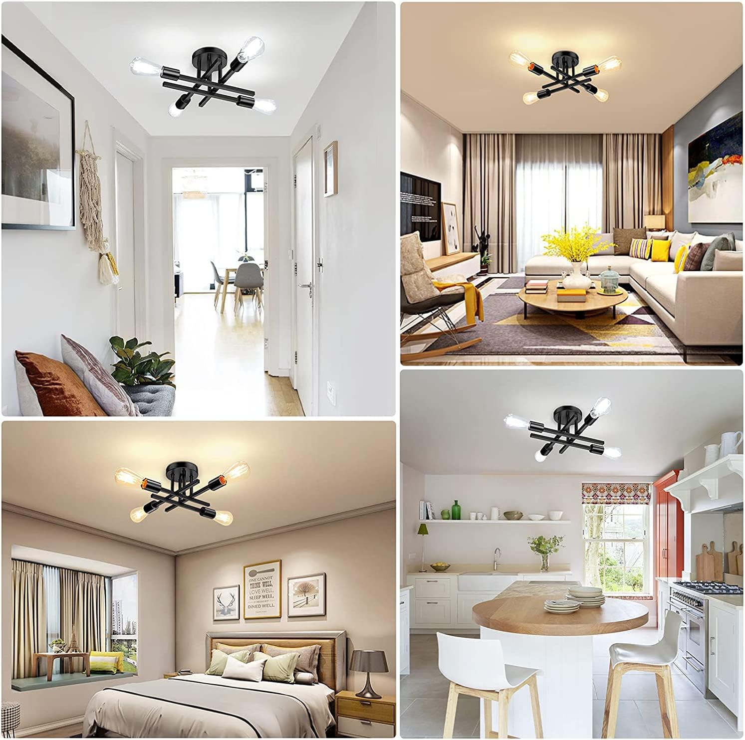 TOBUSA Semi Flush Mount Ceiling Light Fixture Matte Black, Modern Sputnik Close to Ceiling Light, Chandelier Light Fixture Ceiling for Bedroom Kitchen Living Room Dining Room, 4 Light E26 Socket - Grand Goldman