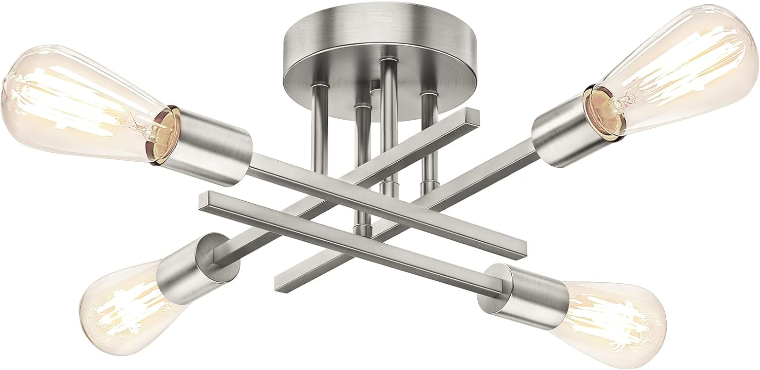 TOBUSA Semi Flush Mount Ceiling Light Fixture Matte Black, Modern Sputnik Close to Ceiling Light, Chandelier Light Fixture Ceiling for Bedroom Kitchen Living Room Dining Room, 4 Light E26 Socket - Grand Goldman