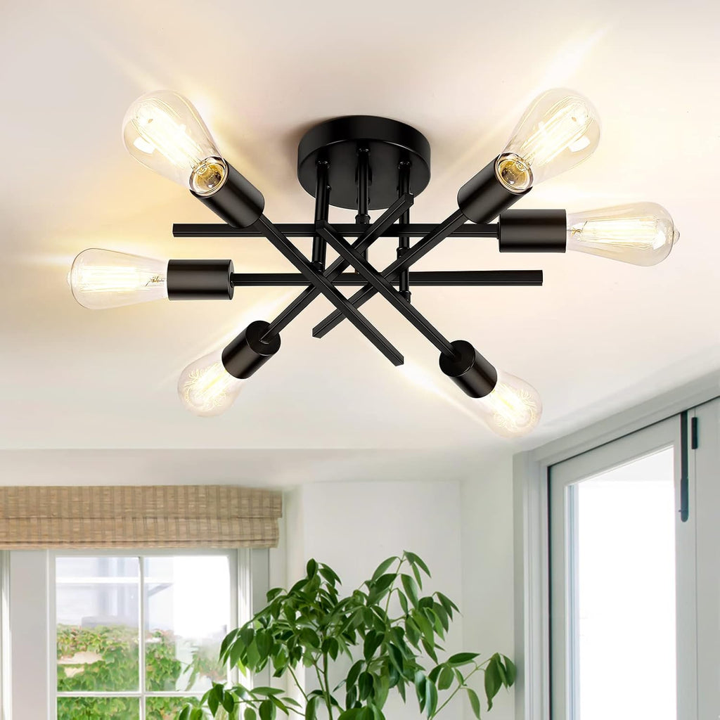 TOBUSA Semi Flush Mount Ceiling Light Fixture Matte Black, Modern Sputnik Close to Ceiling Light, Chandelier Light Fixture Ceiling for Bedroom Kitchen Living Room Dining Room, 4 Light E26 Socket - Grand Goldman
