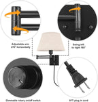 TRLIFE Dimmable Wall Sconce Plug in, Wall Sconces Set of Two Swing Arm Wall Lights with Plug in Cord and On/Off Dimmer Rotary Switch, 11.8" Large Beige Fabric Shade(2 Pack, 2 Bulbs Included) - Grand Goldman