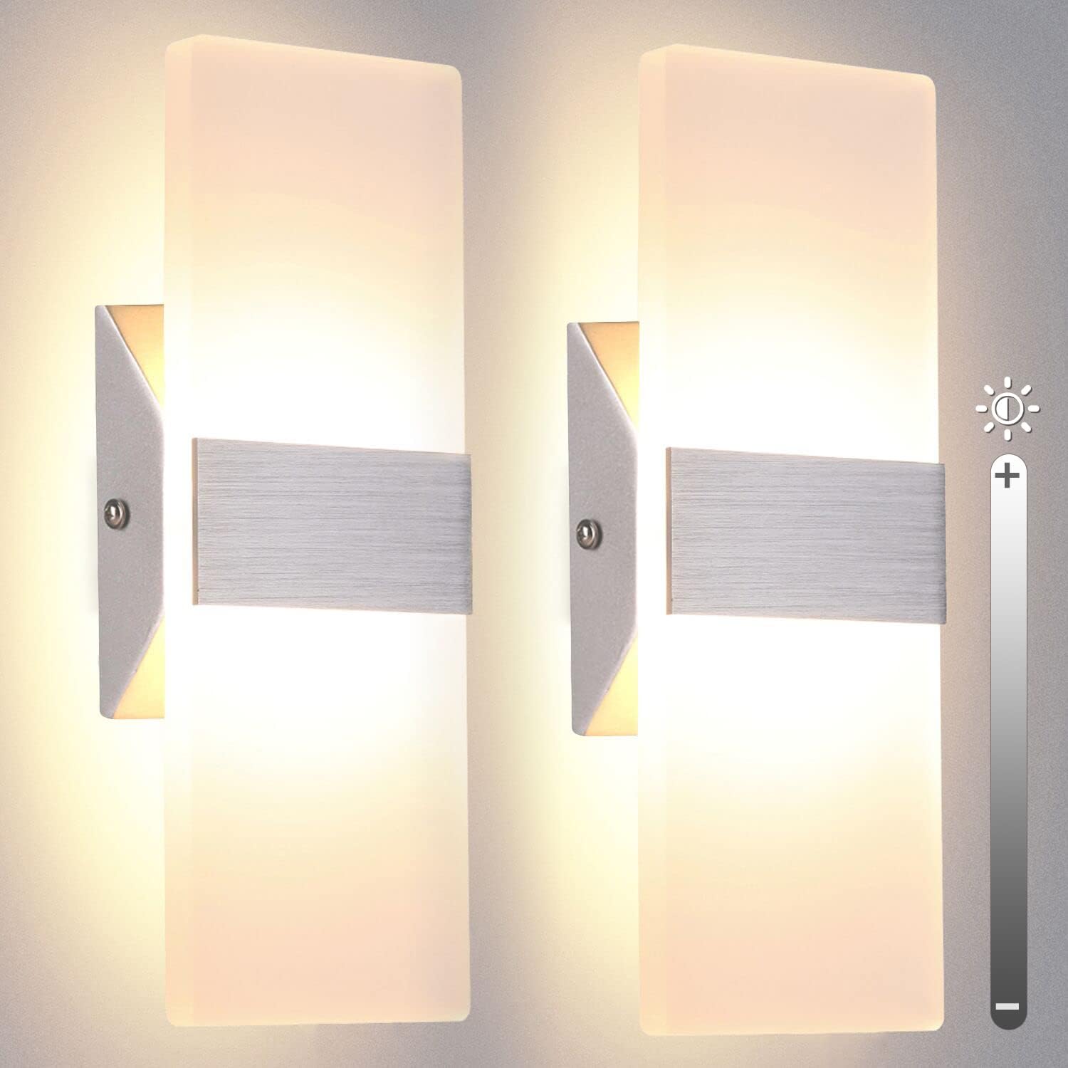 TRLIFE Modern Wall Sconces, Dimmable Wall Sconces Set of 2 Wall Mounted Lights 12W 6000K Cool White Hardwired Wall Sconce Lighting for Bedroom Bedside Bathroom Living Room Stairway Hotel(2 Pack) - Grand Goldman