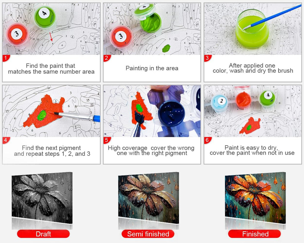 TUMOVO Flowers Paint by Numbers, Abstraction Oil Painting for Adults Kids Paint by Number, Plants Paint by Numbers with Brushes and Pigment for Home Wall Decor, 16x20 Inch, Frameless - Grand Goldman