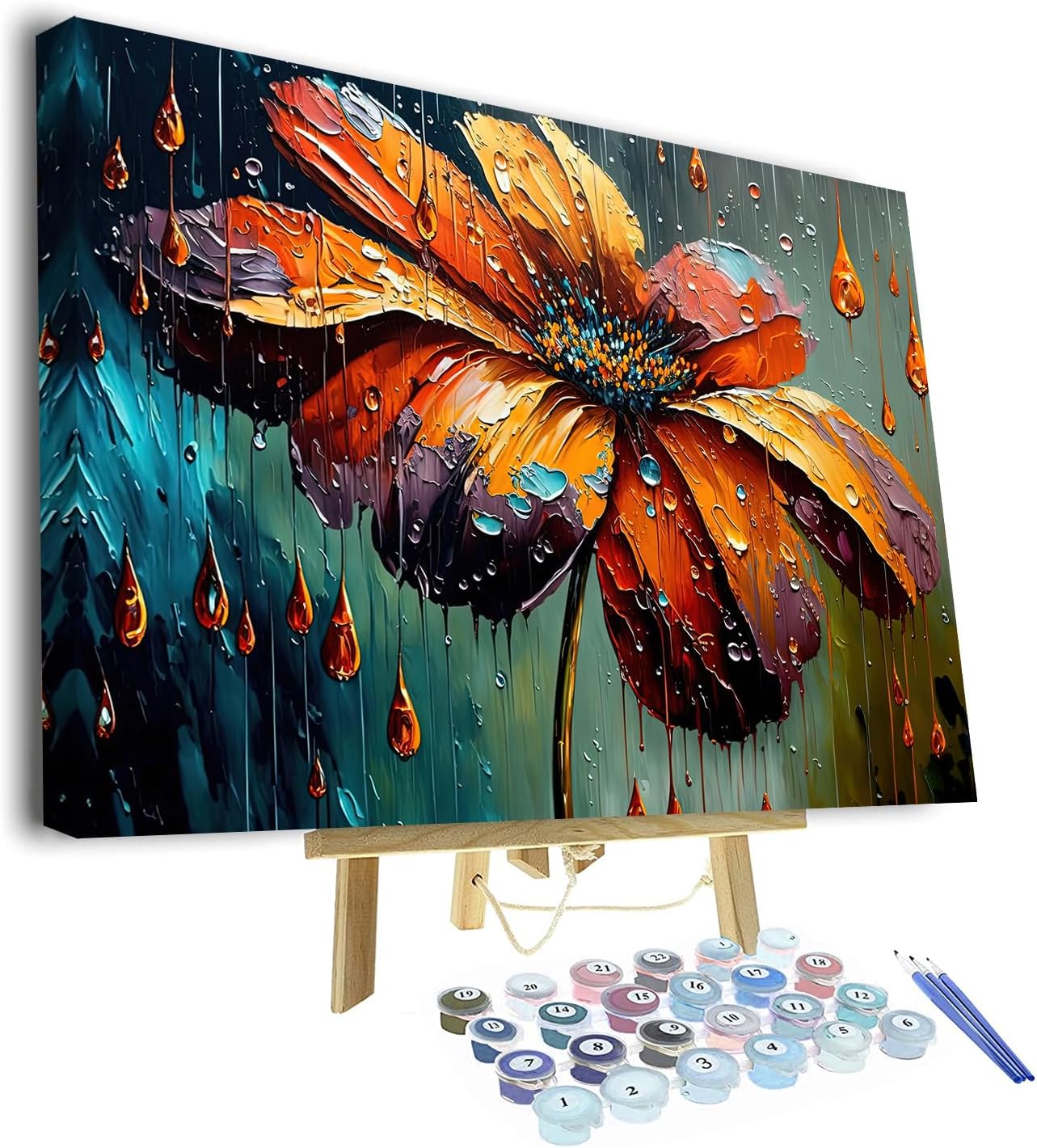 TUMOVO Flowers Paint by Numbers, Abstraction Oil Painting for Adults Kids Paint by Number, Plants Paint by Numbers with Brushes and Pigment for Home Wall Decor, 16x20 Inch, Frameless - Grand Goldman