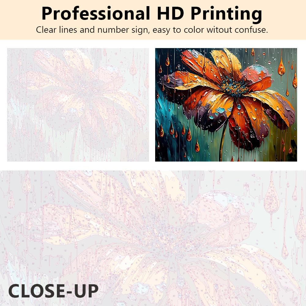 TUMOVO Flowers Paint by Numbers, Abstraction Oil Painting for Adults Kids Paint by Number, Plants Paint by Numbers with Brushes and Pigment for Home Wall Decor, 16x20 Inch, Frameless - Grand Goldman